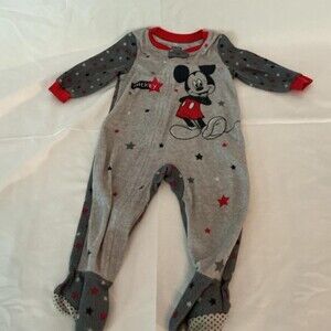 Disney Mickey Mouse baby footed sleeper with red stars and gray polka dots, size